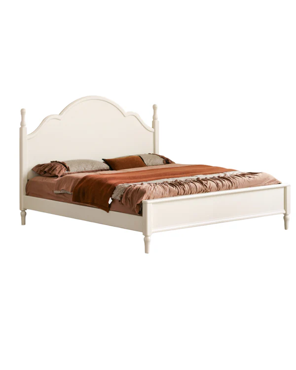 Rustic handcrafted solid wood bed frame with premium white finish