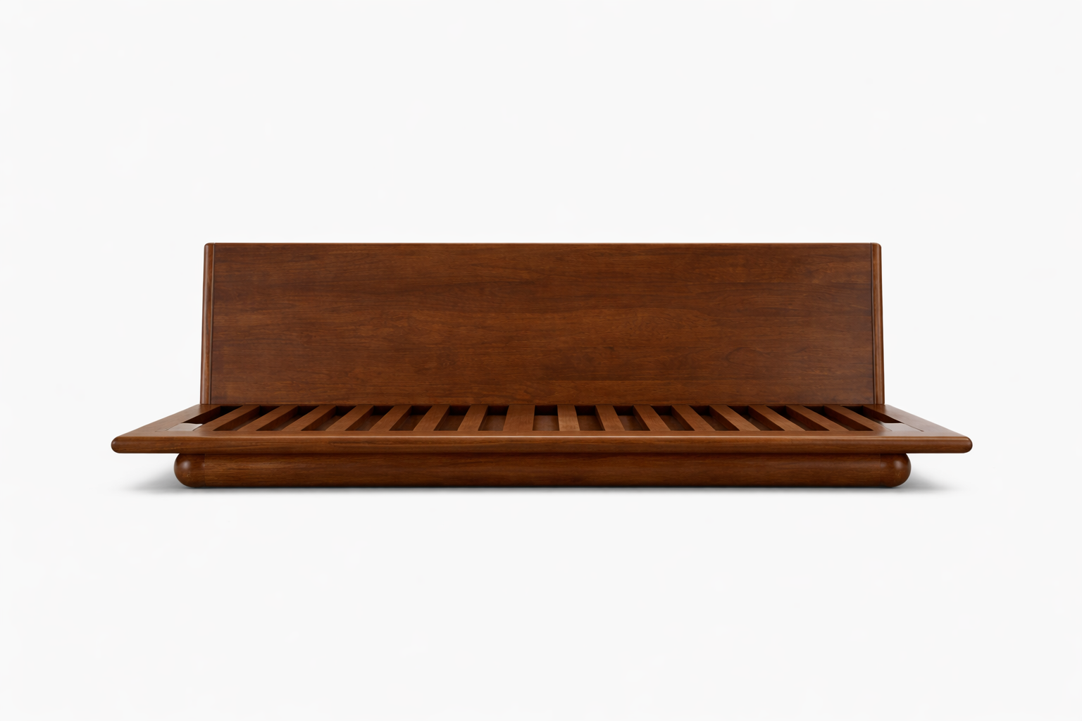 Wooden headboard with slats on a white background
