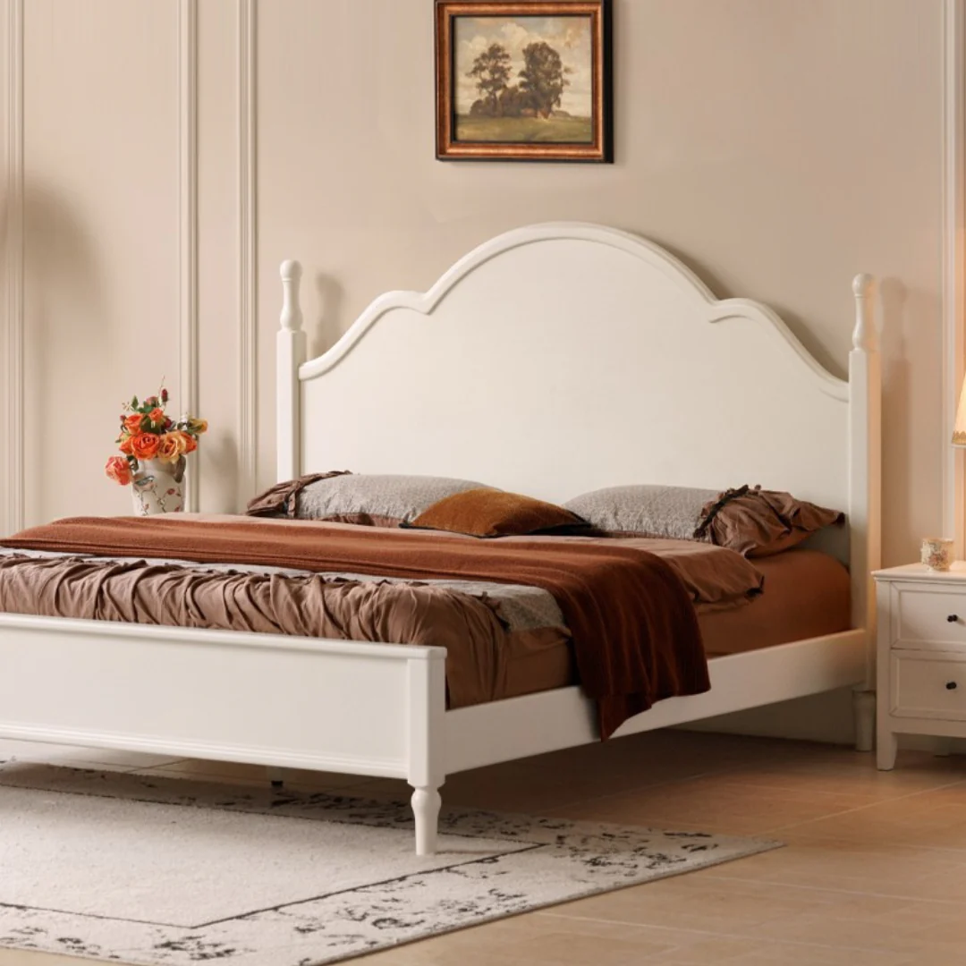 Buy Online Julius wooden bed with white finish for modern bedroom interiors in India 