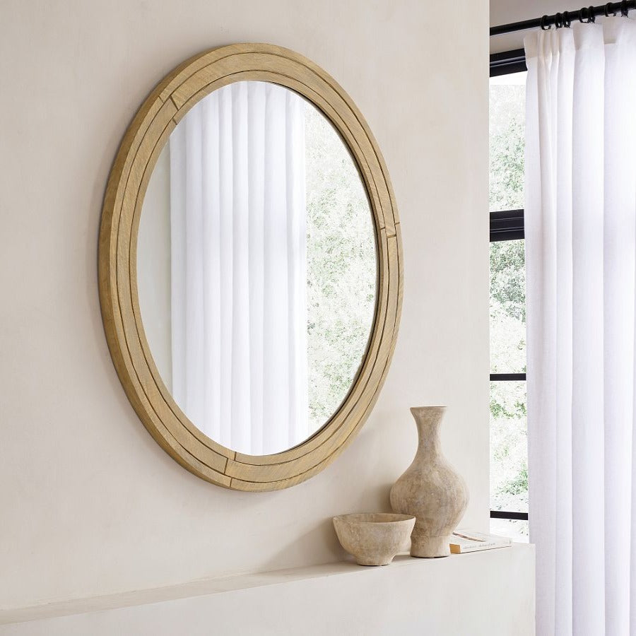 layne mid century round solid wood mirror - The Leaf Crafts