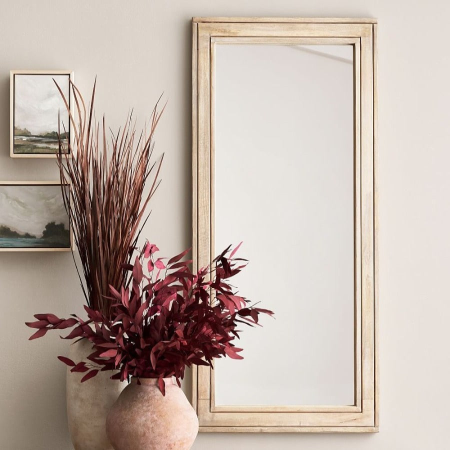 layne mid century solid wood wall mirror - The Leaf Crafts