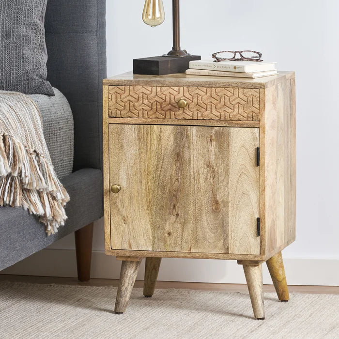 leeza mango wood bedside table- The Leaf Crafts