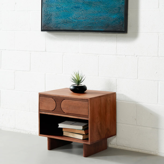 Buy Online Lucius solid wood bedside table for modern bedroom in India  - The Leaf Crafts