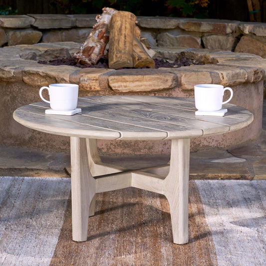 Buy Online Madrin wooden indoor outdoor round coffee table for modern spaces In India 