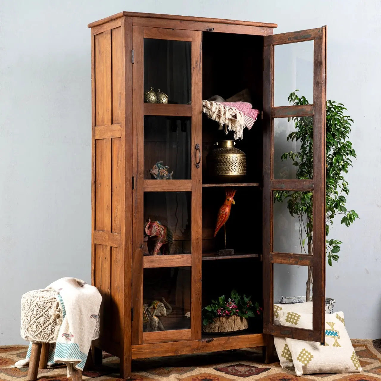 premium mid century display cum cupboard solid wood