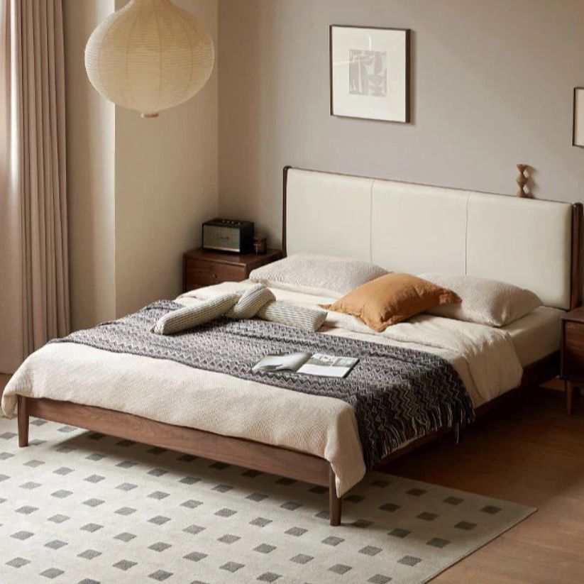 Buy Online Mid-century Sheesham solid wood bed for modern bedroom in India 
