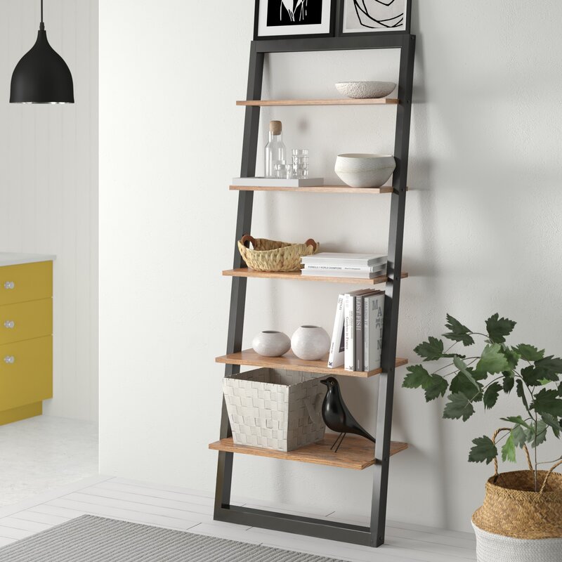 mid century solid wood ladder bookcase - The Leaf Crafts