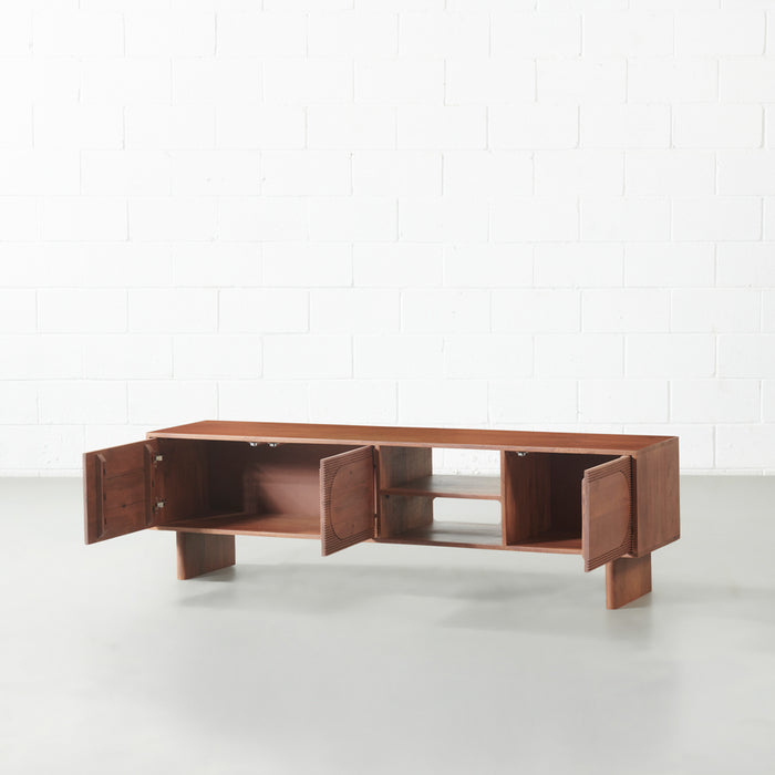 minimalist handcrafted  wooden TV unit for modern homes - The Leaf Crafts