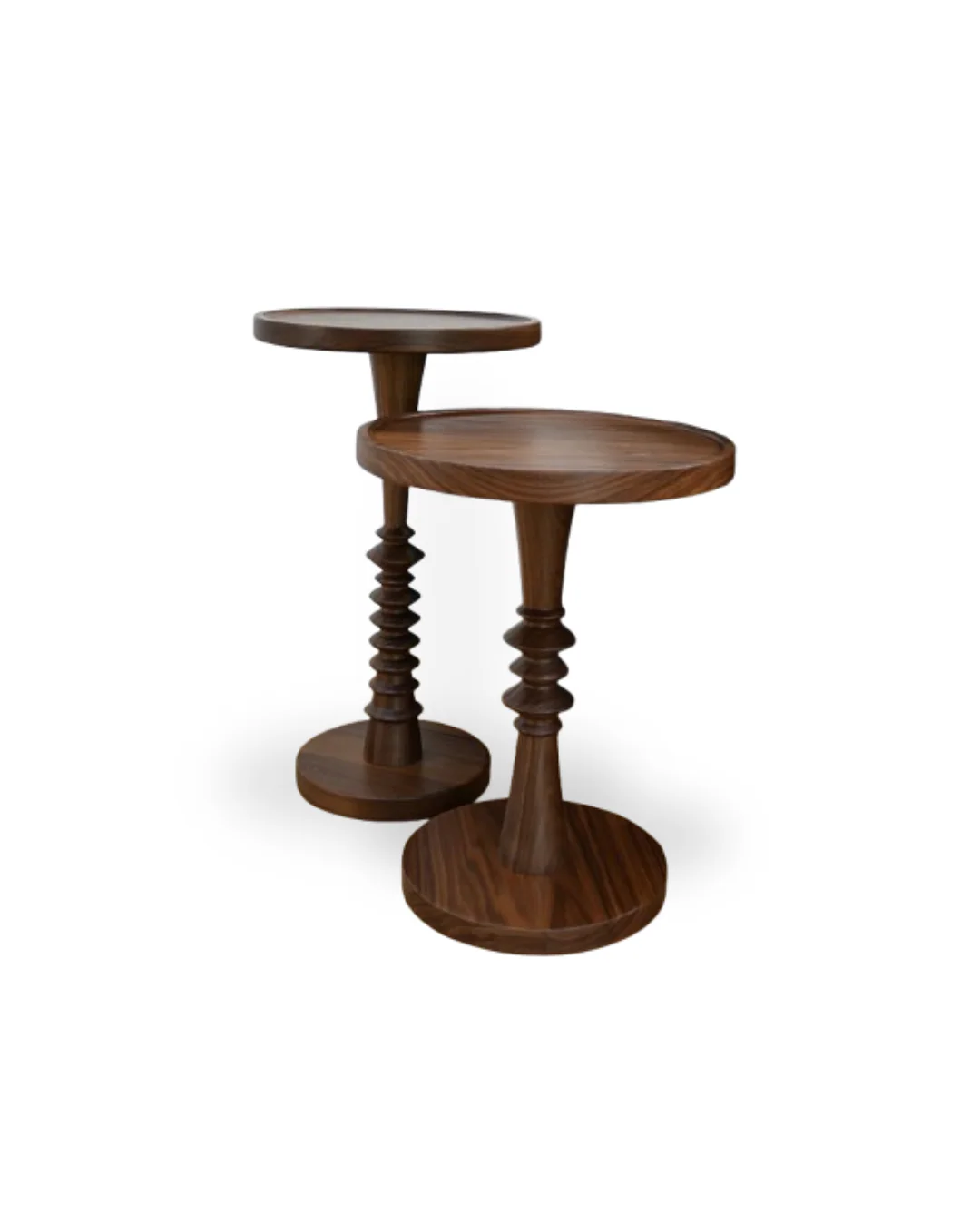 minimalist Two wooden side tables on a white background