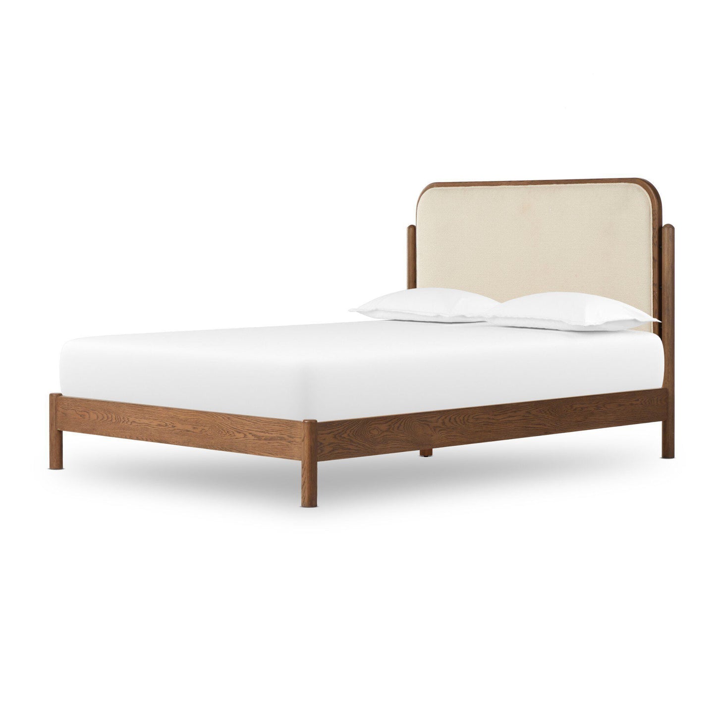 minimalist wooden bed with upholstered detailing