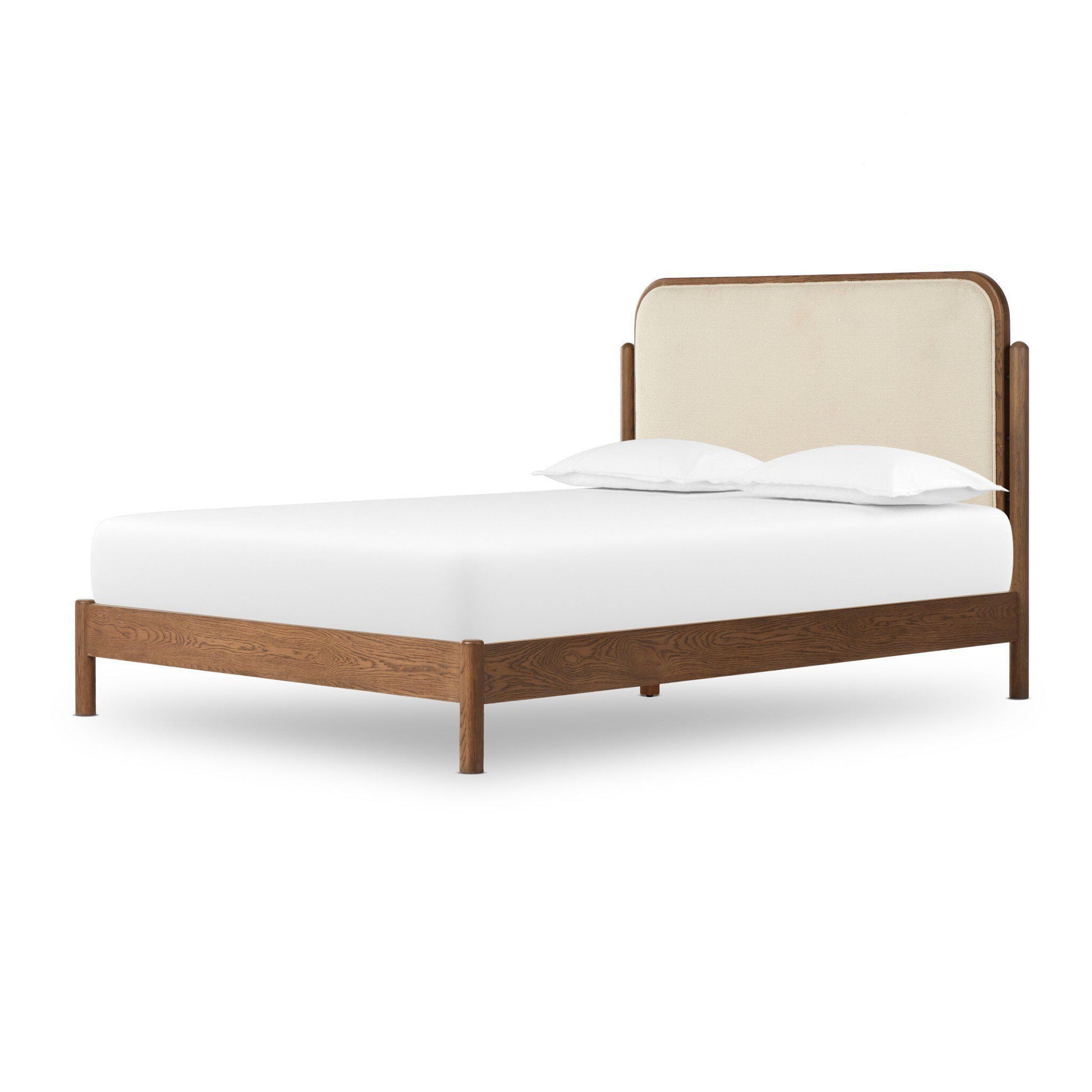 minimalist wooden bed with upholstered detailing