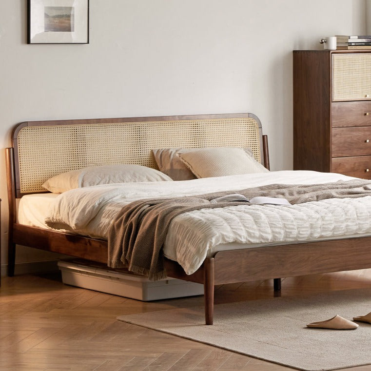 modern rattan wooden bed for stylish interiors - The Leaf Crafts