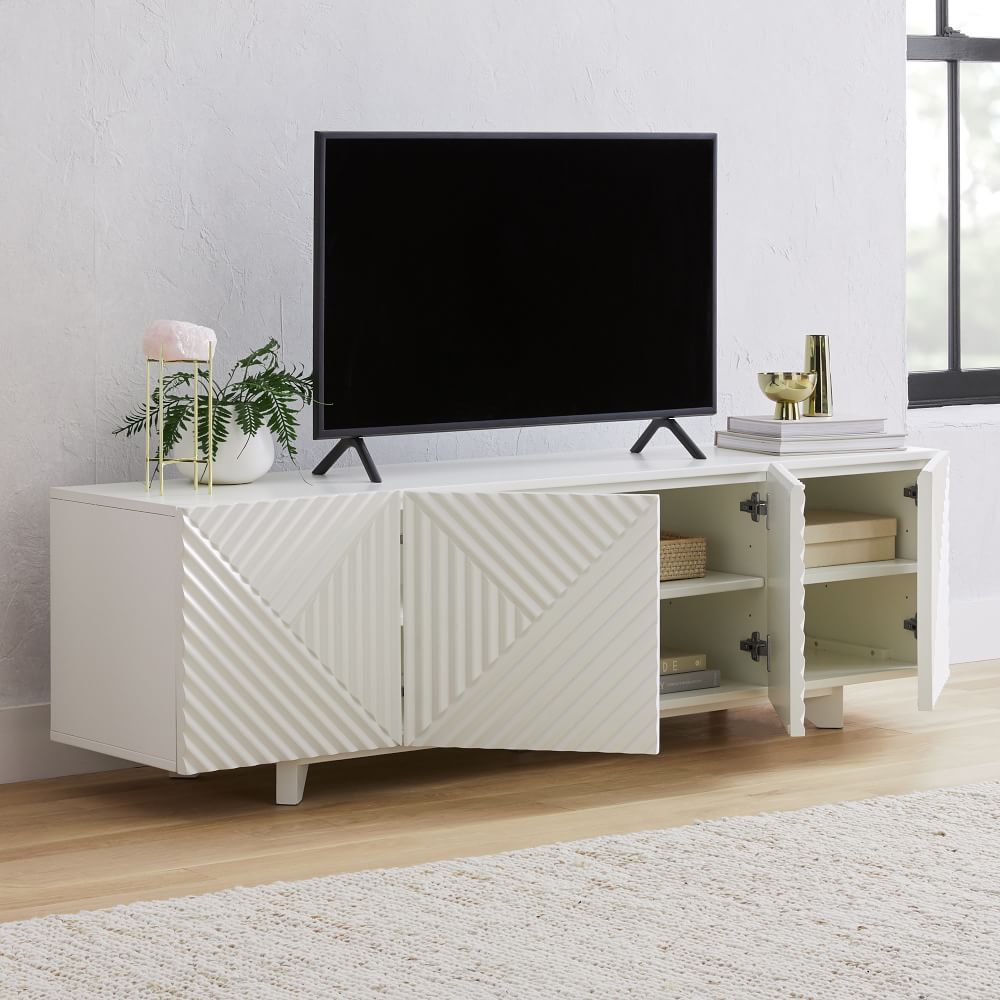 modern textured media console wood - The Leaf Crafts