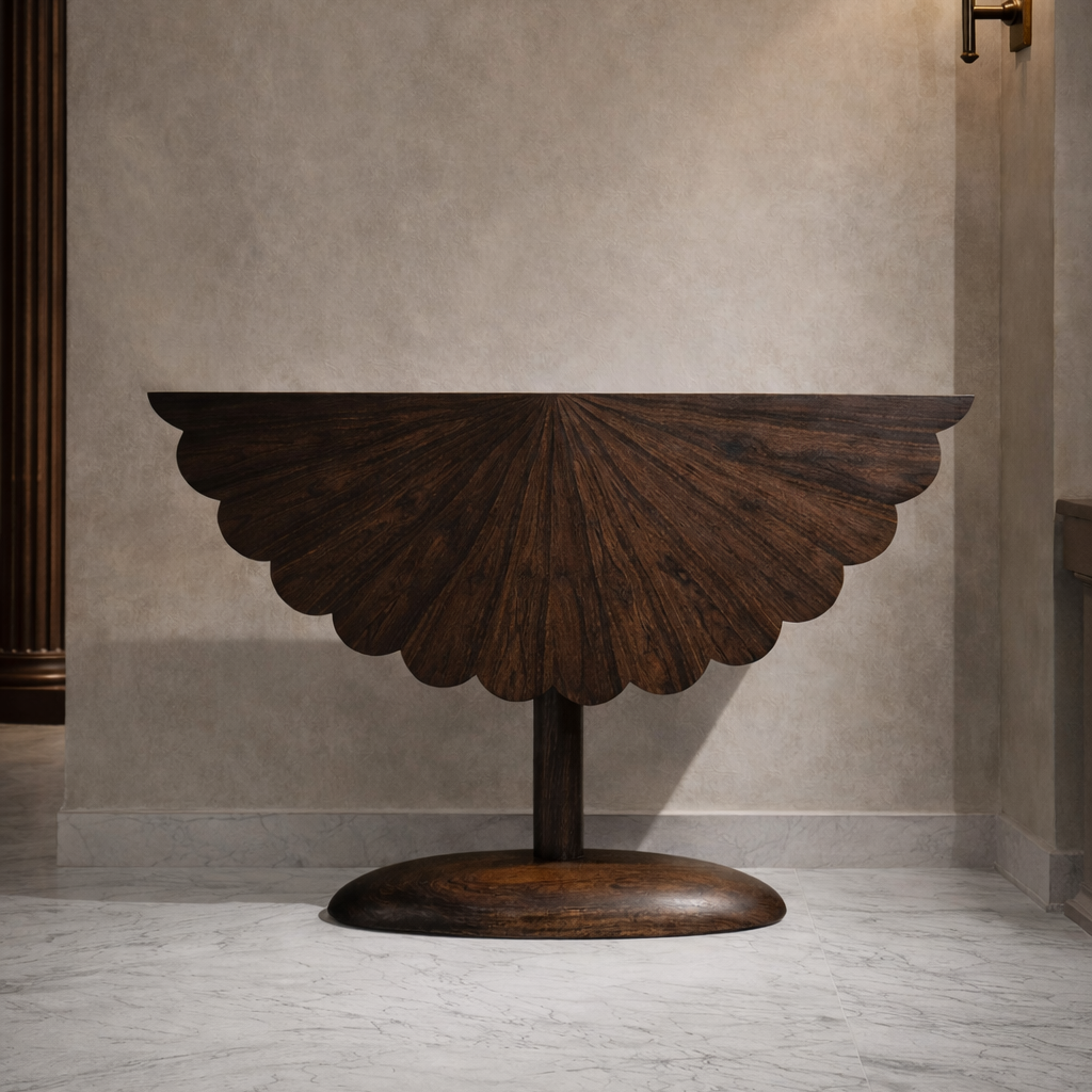 designer scallop solid wood console table front