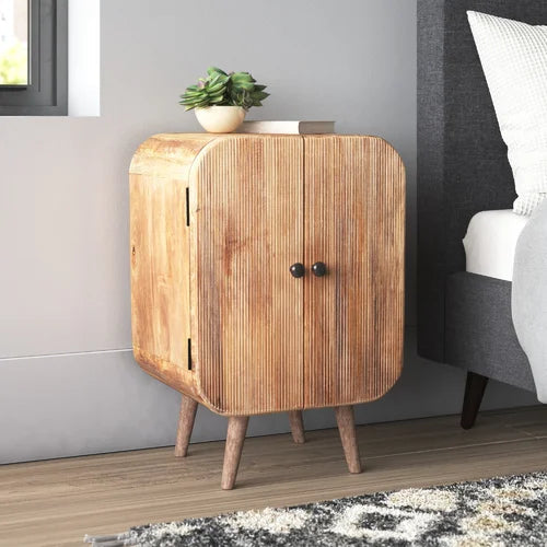 Premium solid wood textured side table- The Leaf Crafts