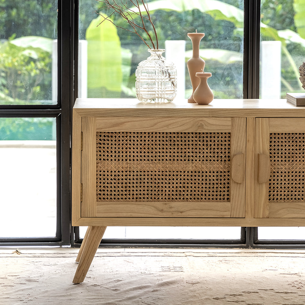 premium storage cabinet with natural woven cane- The Leaf Crafts