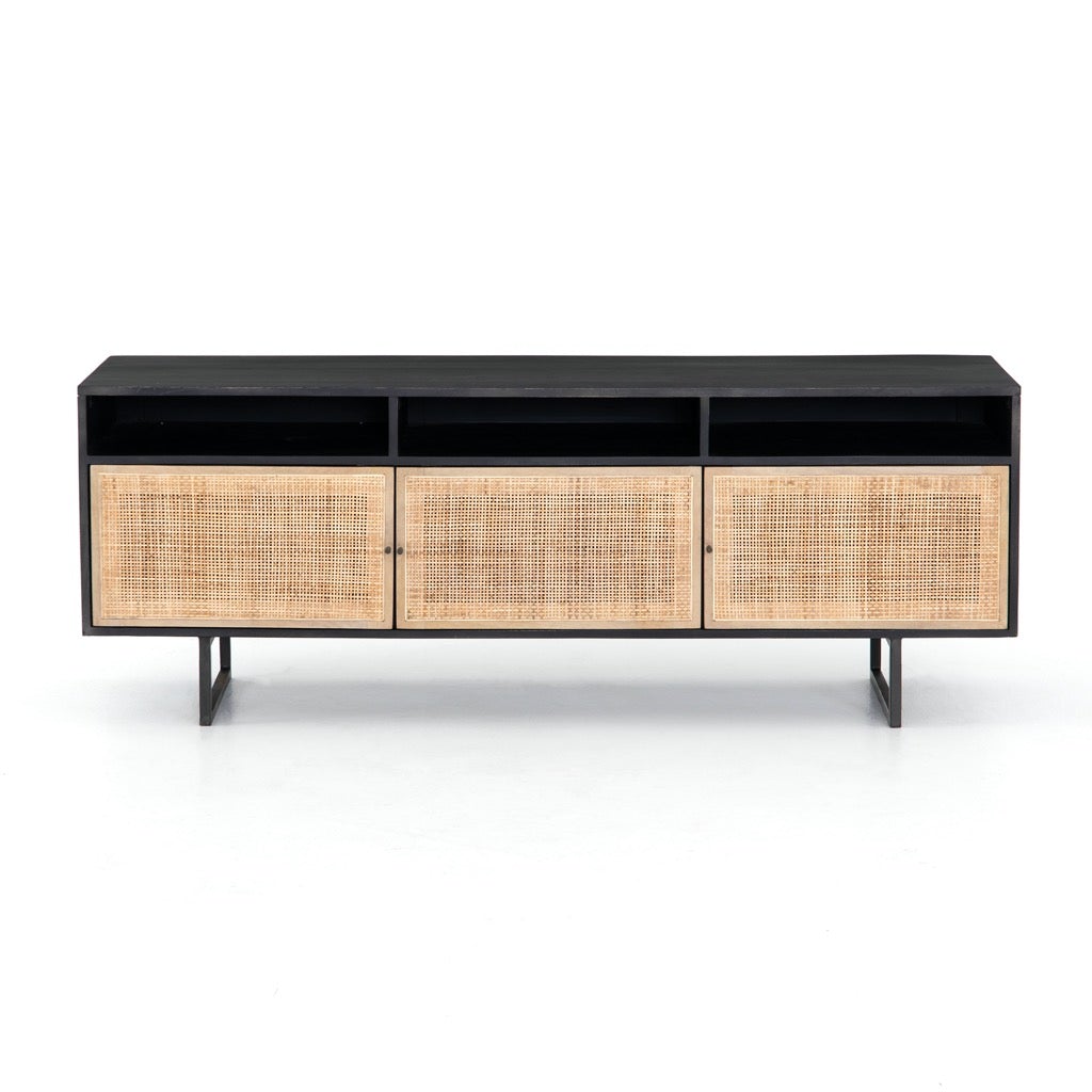 premium wooden media unit with cane detailing- The Leaf Crafts