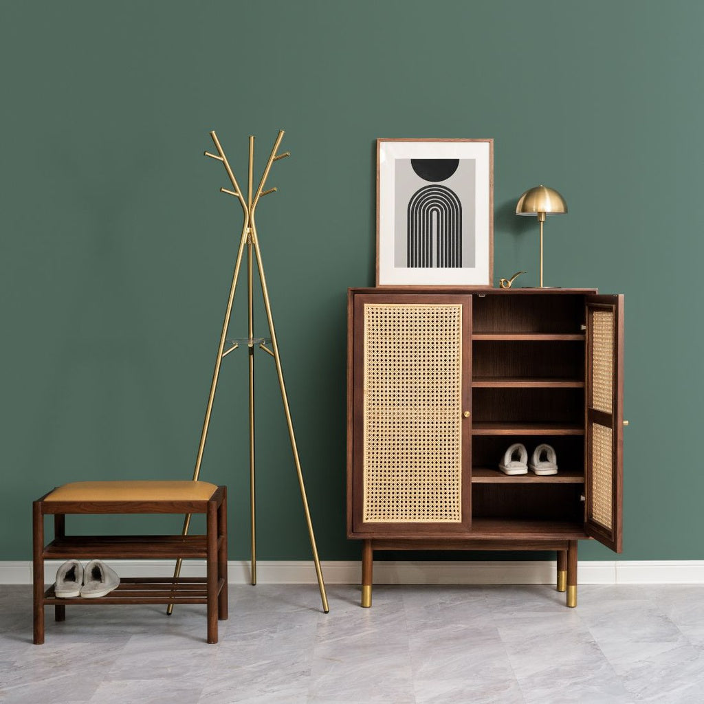 premium wooden shoe rack cabinet with rattan design - The Leaf Crafts