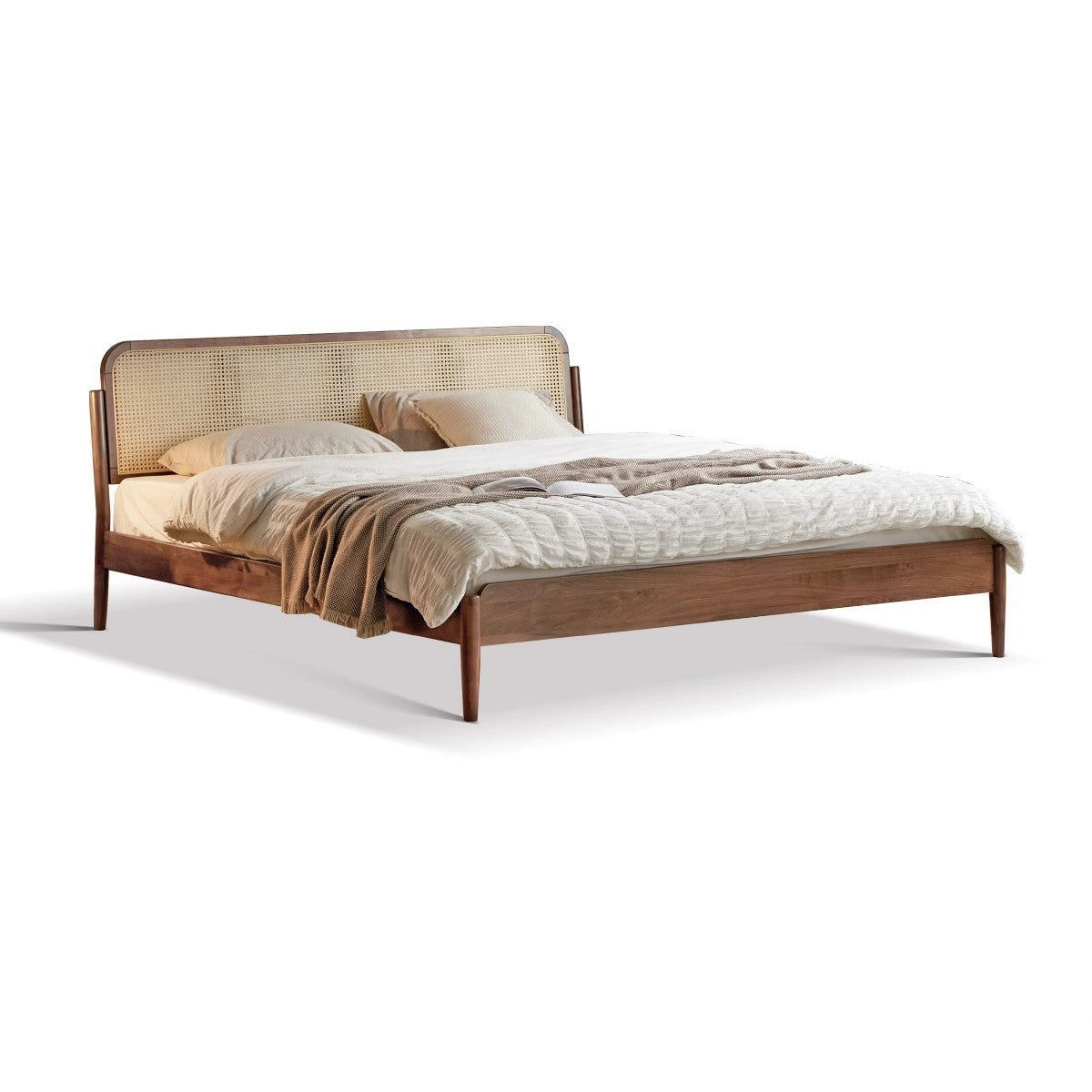 premium handcrafted wooden bed with cane details - The Leaf Crafts