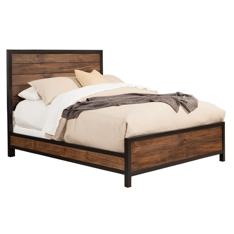 Solid wood king size bed with sturdy frame and headboard. Luxury wooden bed for bedroom, handcrafted hardwood furniture design.
