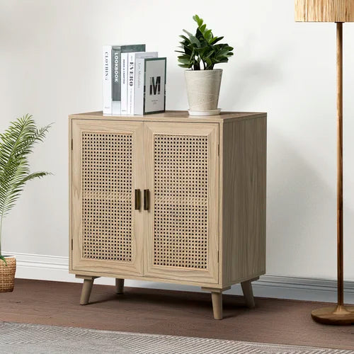 Premium solid wood + rattan designer cabinet- The Leaf Crafts