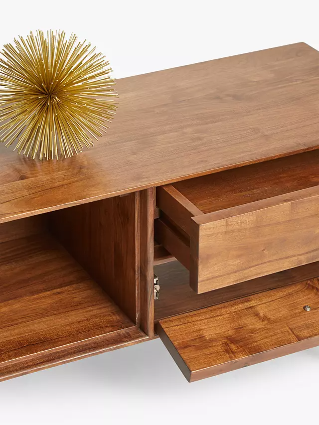 compact wooden tv unit with storage - The Leaf Crafts