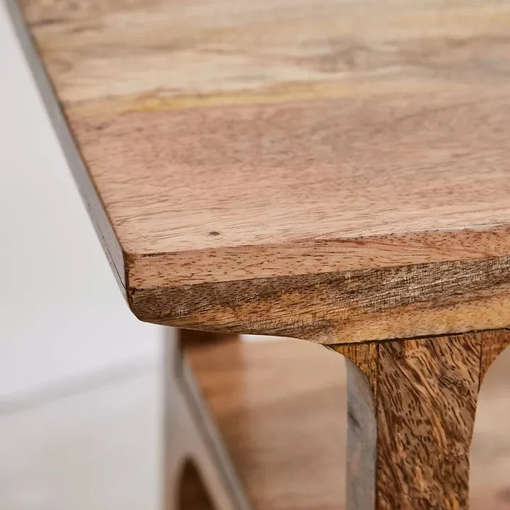 Handcrafted mango wood end table for living room. Durable wooden side table furniture for modern interiors.