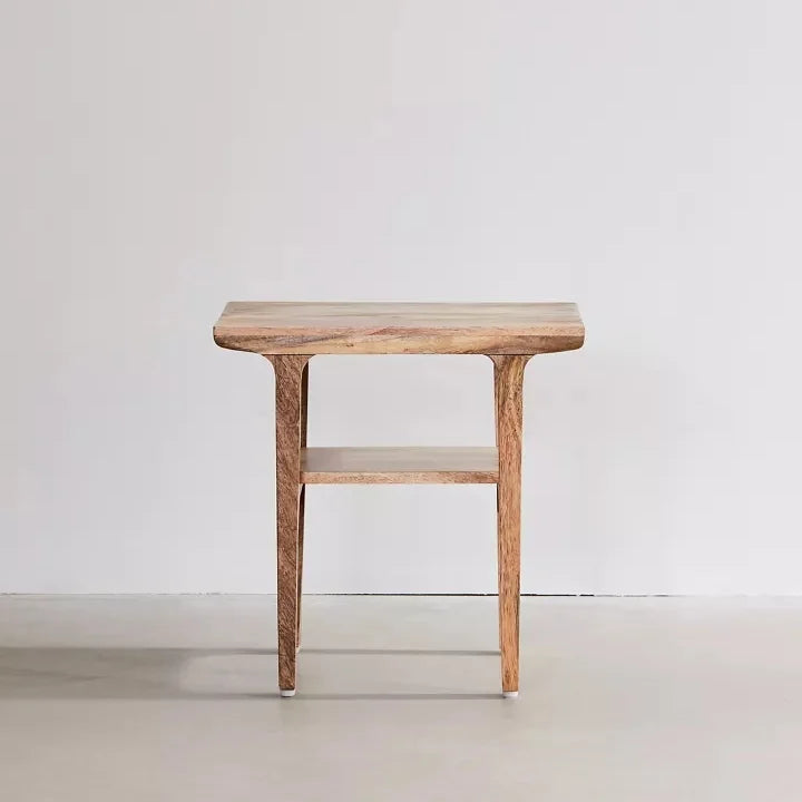 Handcrafted mango wood end table for living room. Durable wooden side table furniture for modern interiors.