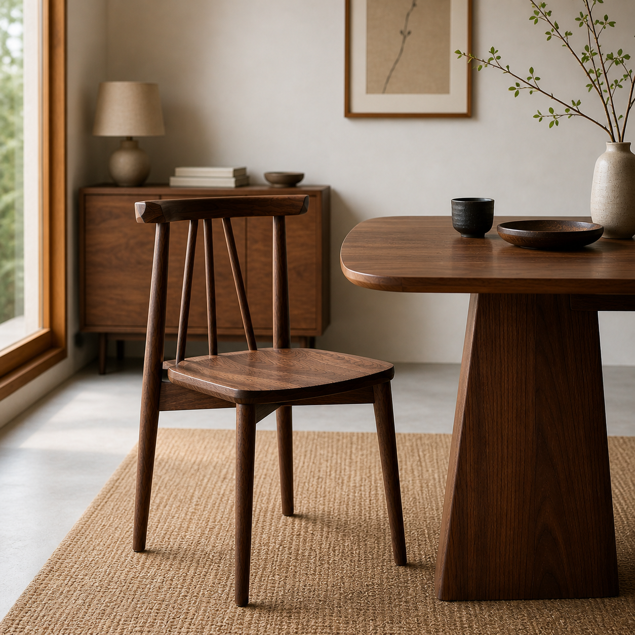solid wood dining chair front view walnut finish