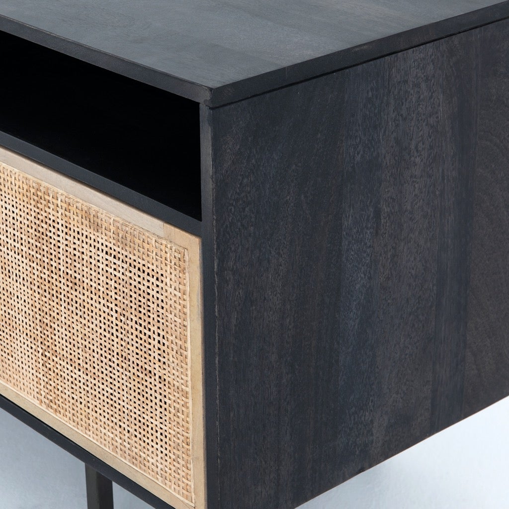 contemporary solid wood media unit with rattan finish- The Leaf Crafts