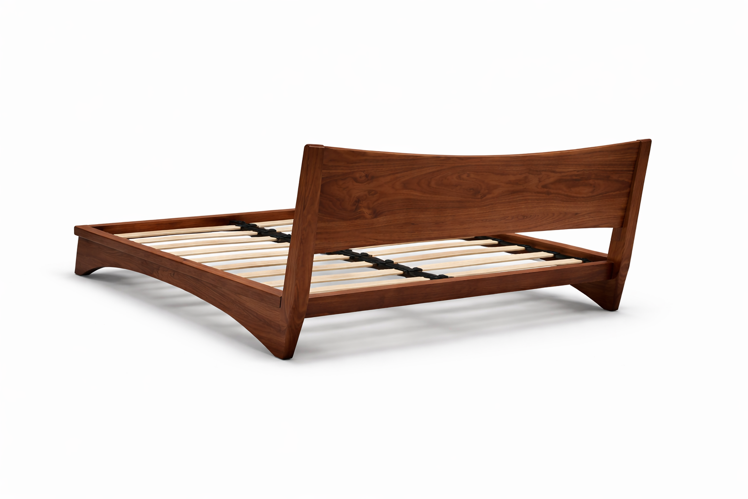 Wooden bed frame on a white background