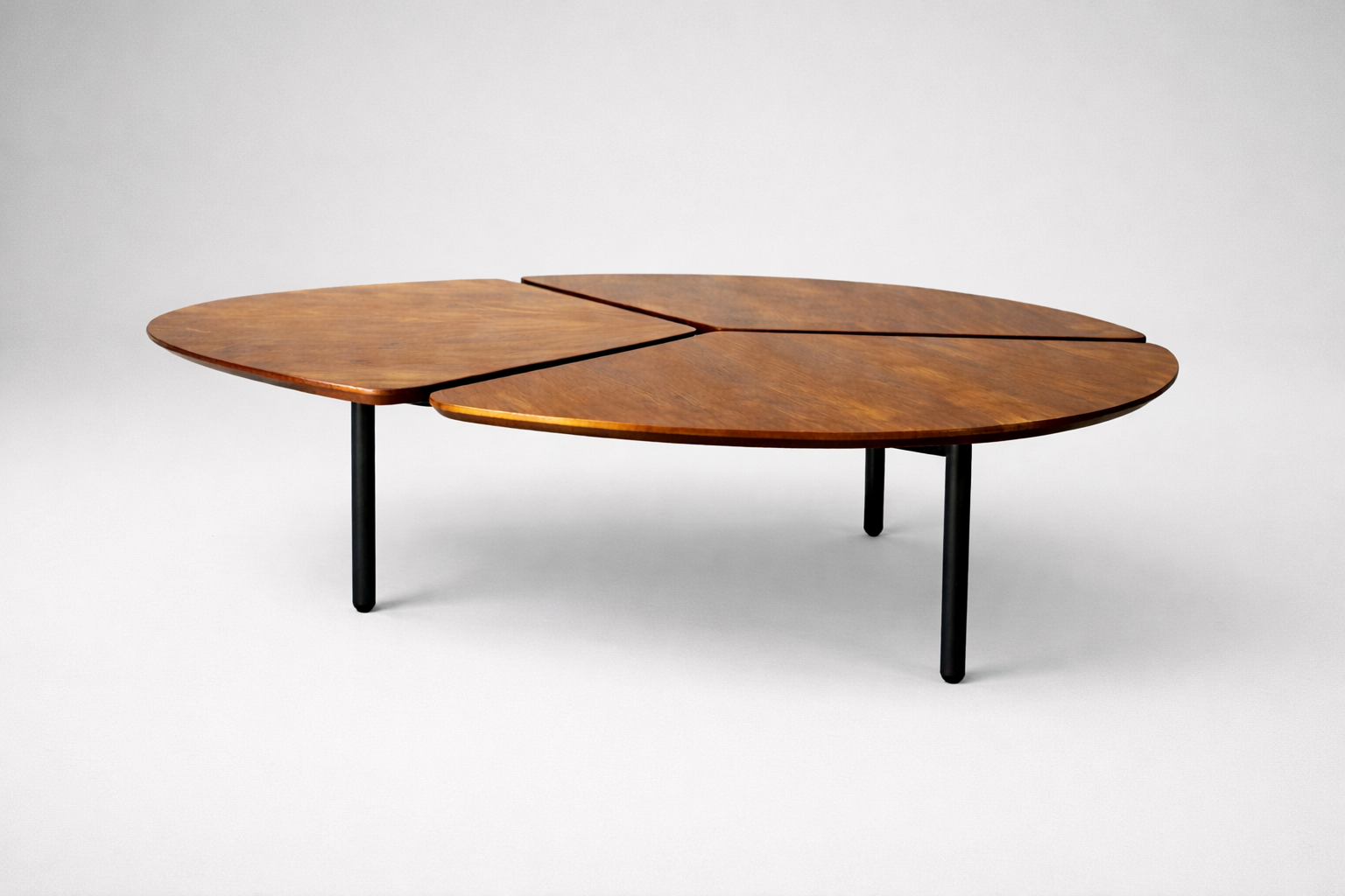Wooden table with a unique design on a white background