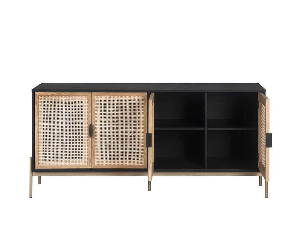 wooden cabinet with breathable cane panel design - The Leaf Crafts
