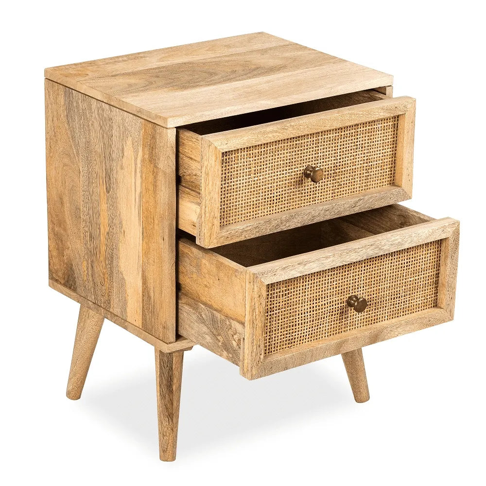 solid wood side table with rattan design