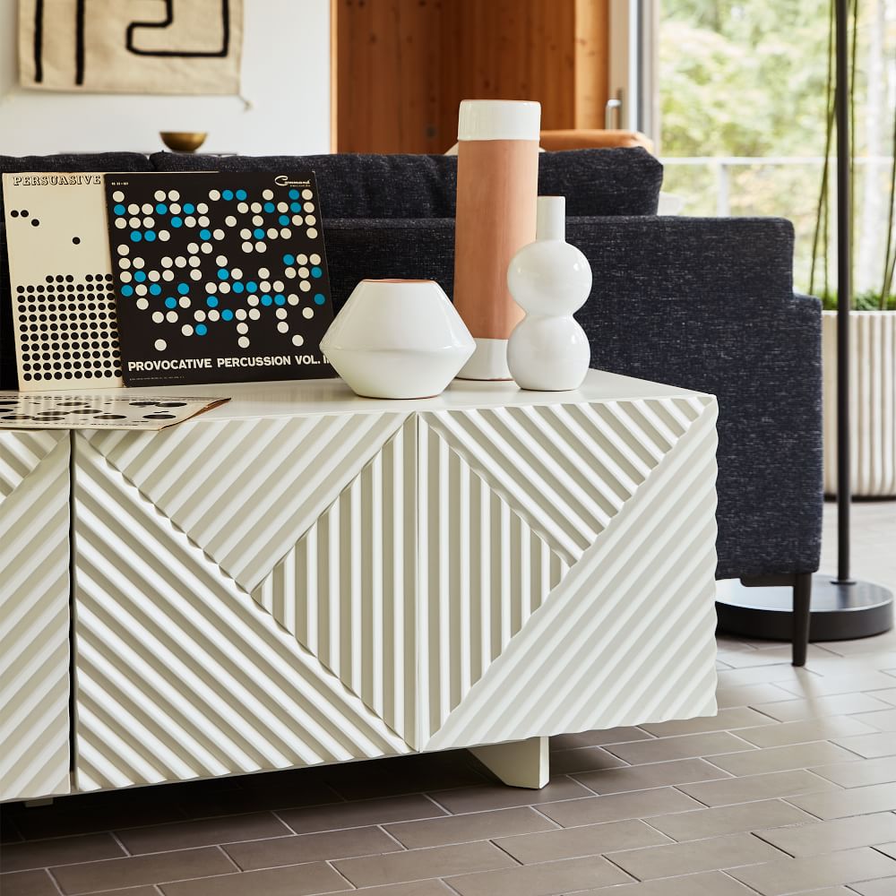 modern textured media console wood - The Leaf Crafts