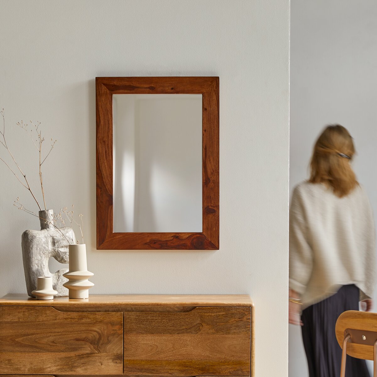 handcrafted wooden mirror frame with premium finish - The Leaf Crafts
